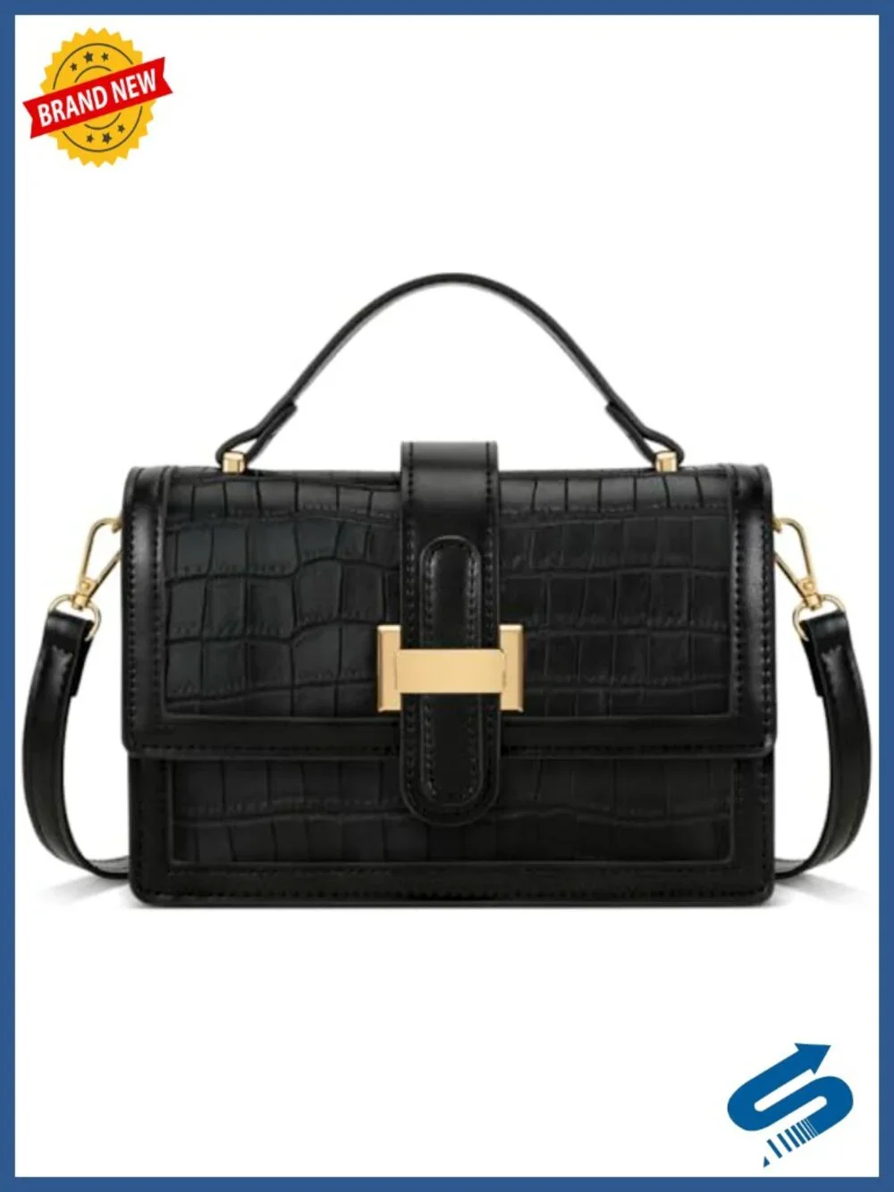 Vegan Leather Crossbody Bag with Top Handle - Adjustable Strap